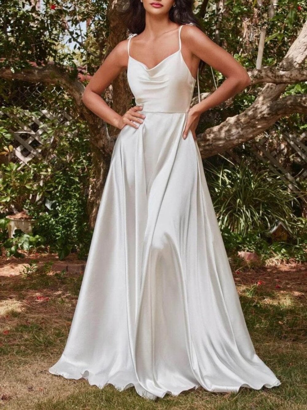 NWT Ladivine BD104W Sleeveless Satin A-Line Wedding Dress Off-White Size XL